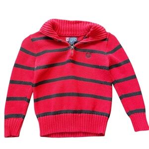 Chaps Boy Red Stripe Quarter Zip Pullover Sweater 100% Cotton Size 4 Preppy Y2K
